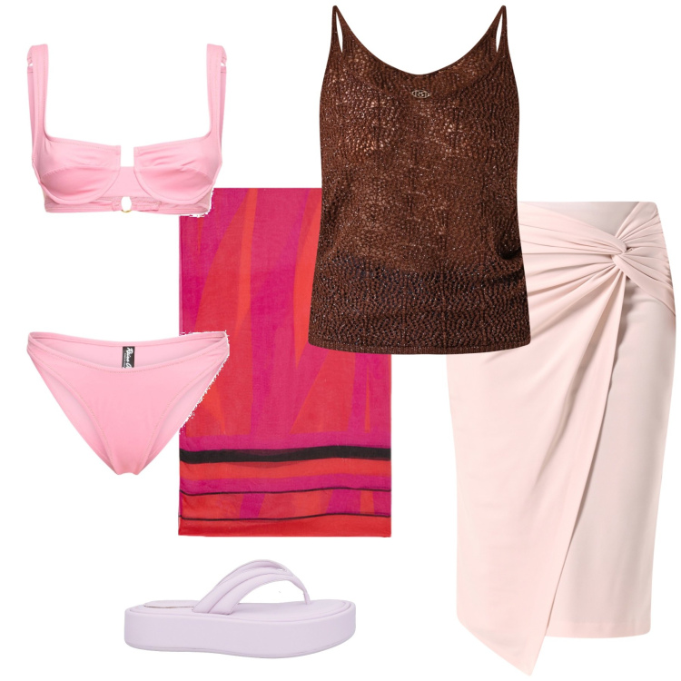 Outfit donna - Total look #2117257. Stile Basic per Mare. Abbinamento con ciabatte, gonne, top, vestiti da spiaggia, bikini.