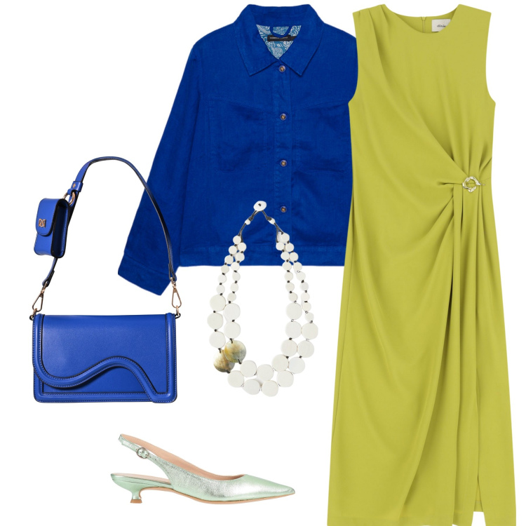 Outfit donna - Total look #2117271. Stile Casual chic per Tutti i giorni. Abbinamento con décolleté, pochette, vestiti midi/longuette, blazer, ciondoli.