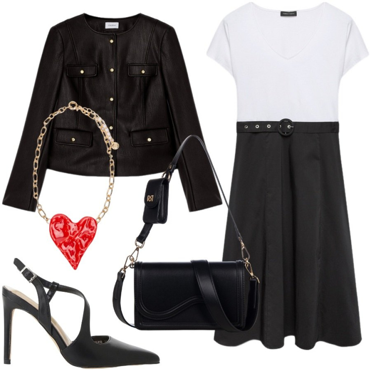 Outfit donna - Cerimonia. Stile Chic per Cerimonia. Abbinamento con pochette, décolleté, vestiti midi/longuette, blazer, ciondoli.