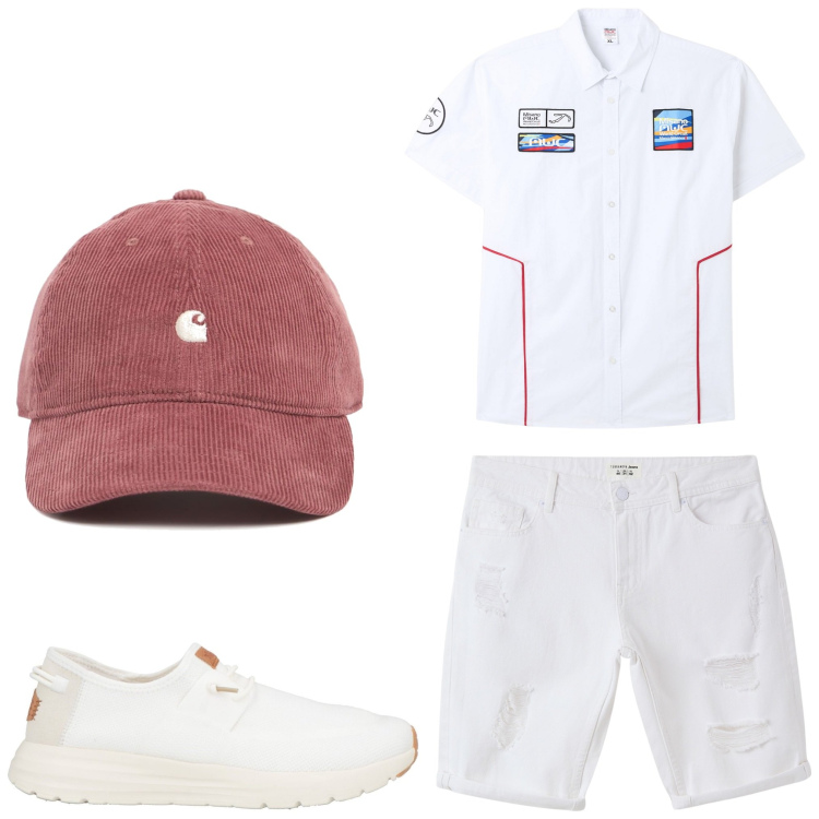 Outfit uomo - La polo bianca. Stile Casual per Tutti i giorni. Abbinamento con sneakers, camicie a manica corta, bermuda, cappelli.