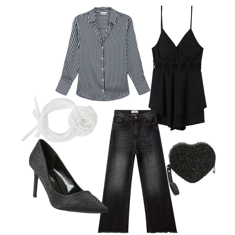 Outfit donna - Inspirational black. Abbinamento con camicie, collane, portafogli, tuta corta, jeans, décolleté.