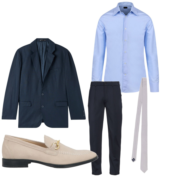 Outfit uomo - Eleganza blu. Stile Business/Elegante per Cerimonia. Abbinamento con pantaloni, scarpe stringate, giacche, cravatte, camicie.