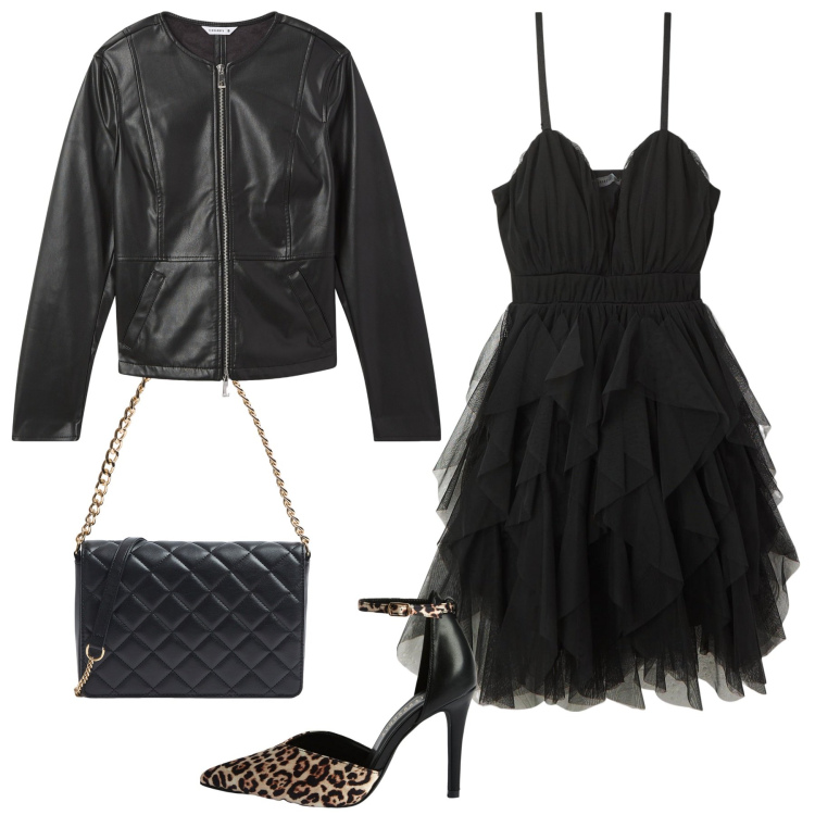 Outfit donna - Semplice. Stile Glamour per Serata fuori. Abbinamento con décolleté, blazer, vestiti corti, borse a tracolla.