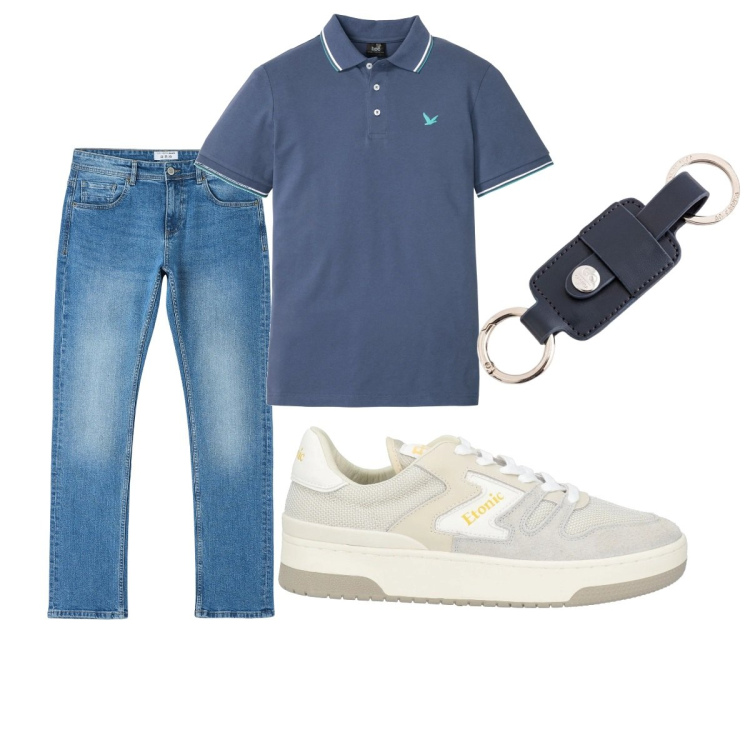 Outfit uomo - Total look #2117317. Stile Casual per Tutti i giorni. Abbinamento con polo, sneakers, jeans dritti, portachiavi.