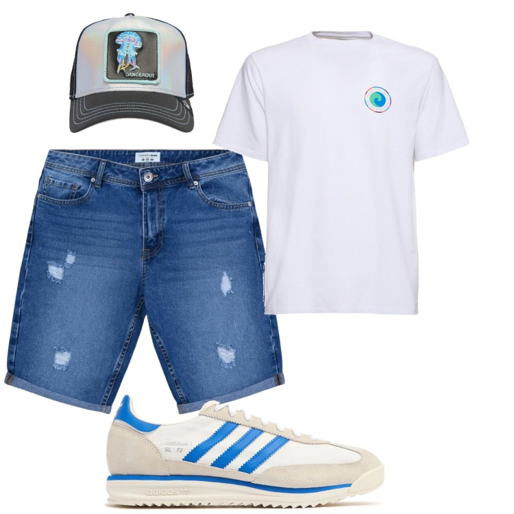 Outfit uomo - Total look #2117356. Stile Casual per Tutti i giorni. Abbinamento con bermuda, cappelli, sneakers, t-shirt.