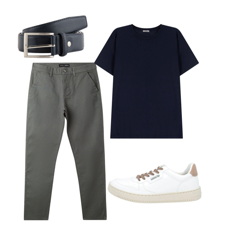 Outfit uomo - Total city. Stile Casual per Tutti i giorni. Abbinamento con sneakers, pantaloni chino, t-shirt, cinture.