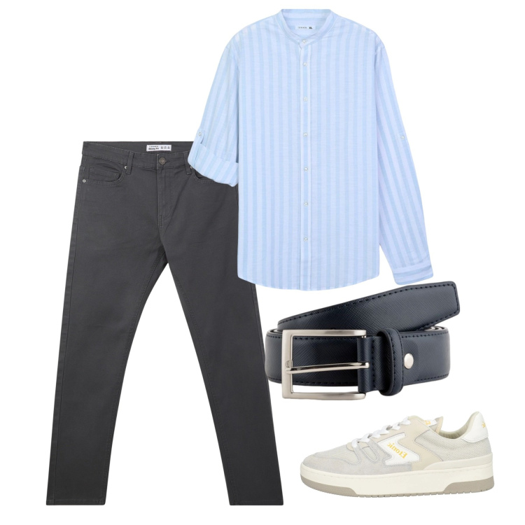 Outfit uomo - Total city. Stile Casual per Tutti i giorni. Abbinamento con sneakers, pantaloni skinny, camicie, cinture.