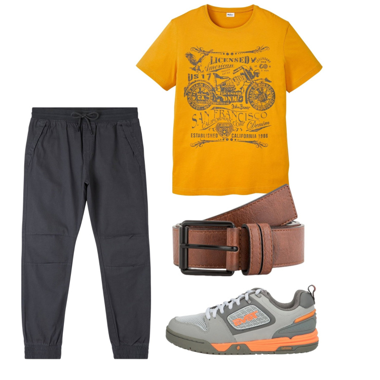 Outfit uomo - Total city. Stile Casual per Tutti i giorni. Abbinamento con t-shirt, sneakers, pantaloni, cinture.