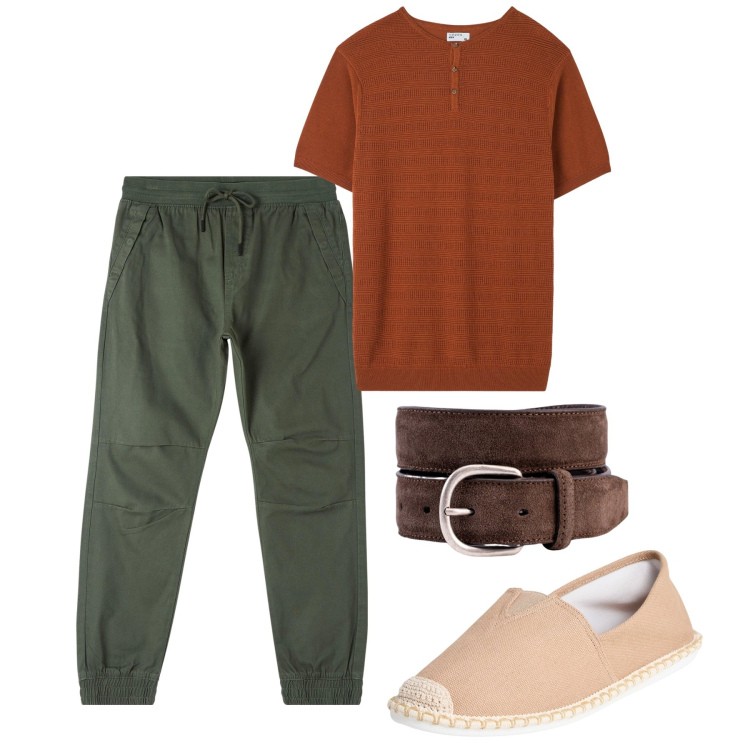 Outfit uomo - Total city. Stile Urban per Tutti i giorni. Abbinamento con t-shirt, pantaloni, espadrillas, cinture.