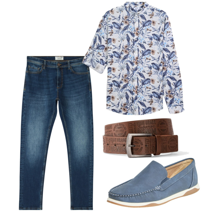 Outfit uomo - Total city. Stile Casual per Tutti i giorni. Abbinamento con cinture, scarpe stringate, jeans skinny, camicie.