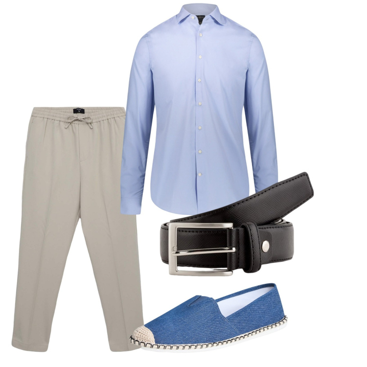 Outfit uomo - Total city. Stile Casual per Tutti i giorni. Abbinamento con espadrillas, pantaloni, camicie, cinture.