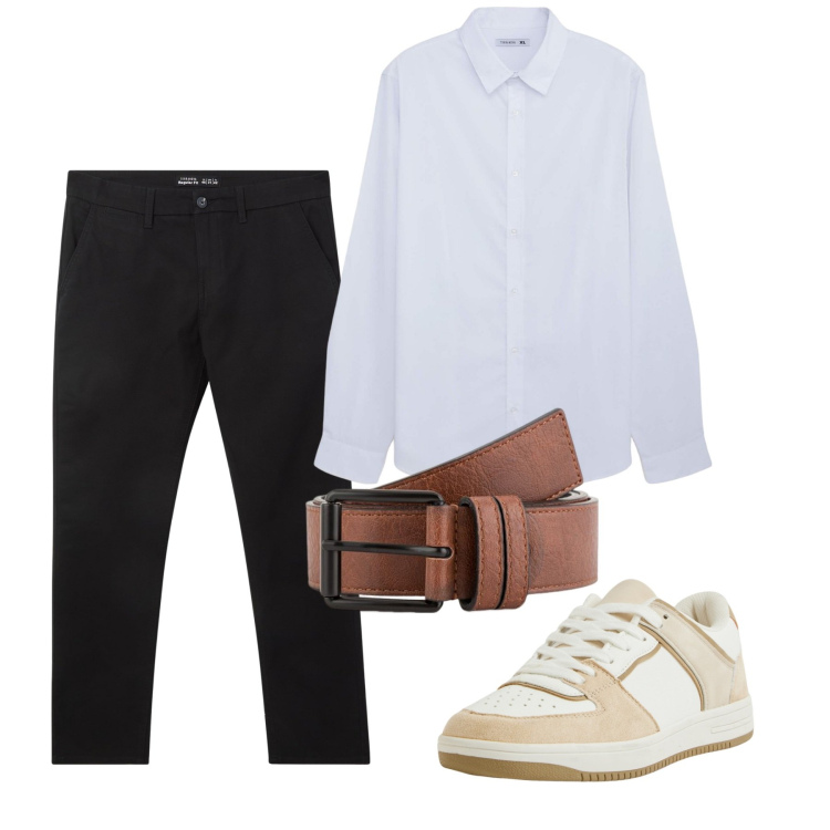 Outfit uomo - Total city. Stile Casual per Tutti i giorni. Abbinamento con sneakers, pantaloni chino, camicie, cinture.