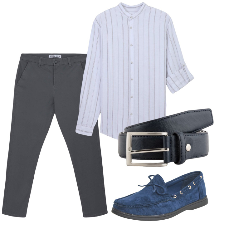 Outfit uomo - Total city. Stile Casual per Tutti i giorni. Abbinamento con scarpe stringate, pantaloni chino, camicie, cinture.