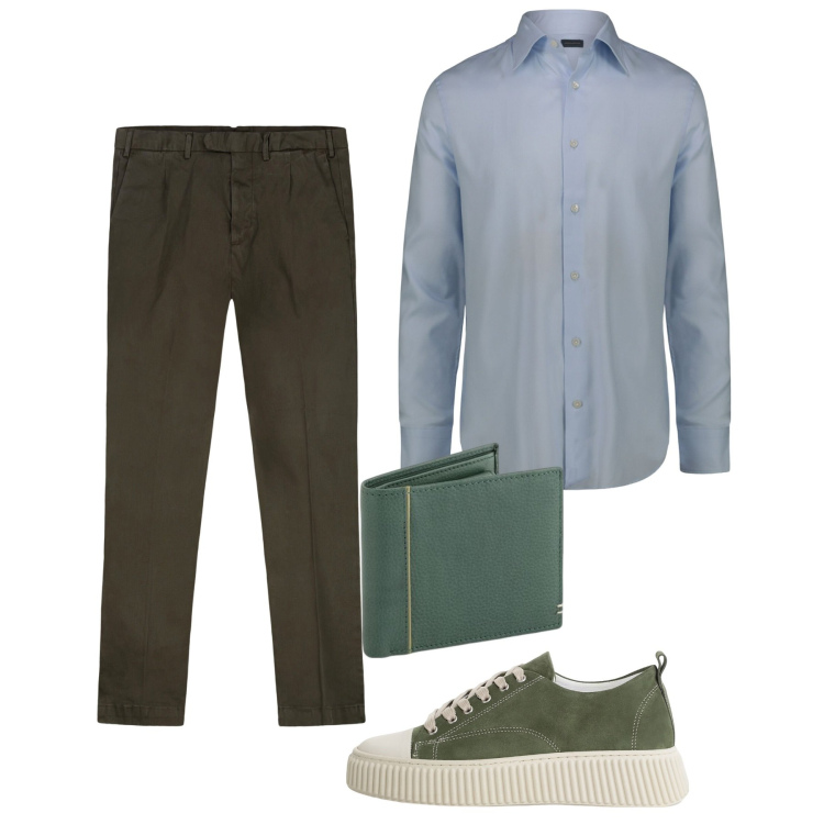 Outfit uomo - Total city. Stile Casual per Tutti i giorni. Abbinamento con sneakers, pantaloni, camicie, portafogli.