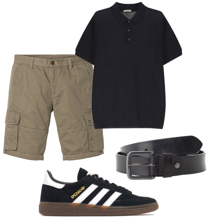 Outfit uomo - Casual. Stile Casual per Tutti i giorni. Abbinamento con bermuda, cinture, polo, sneakers.