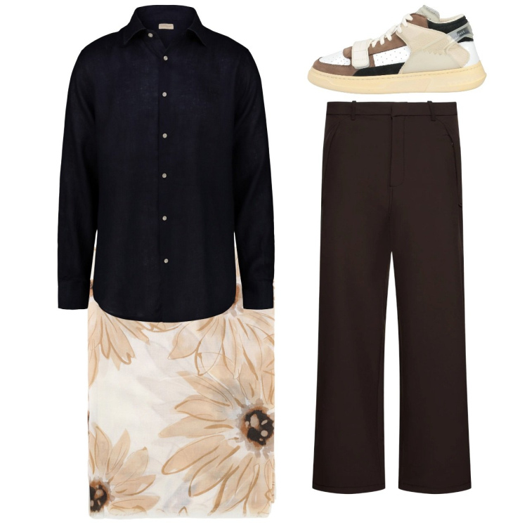 Outfit uomo - Total look. Stile Casual per Tutti i giorni. Abbinamento con sneakers alte, sciarpe e foulard, camicie, pantaloni.