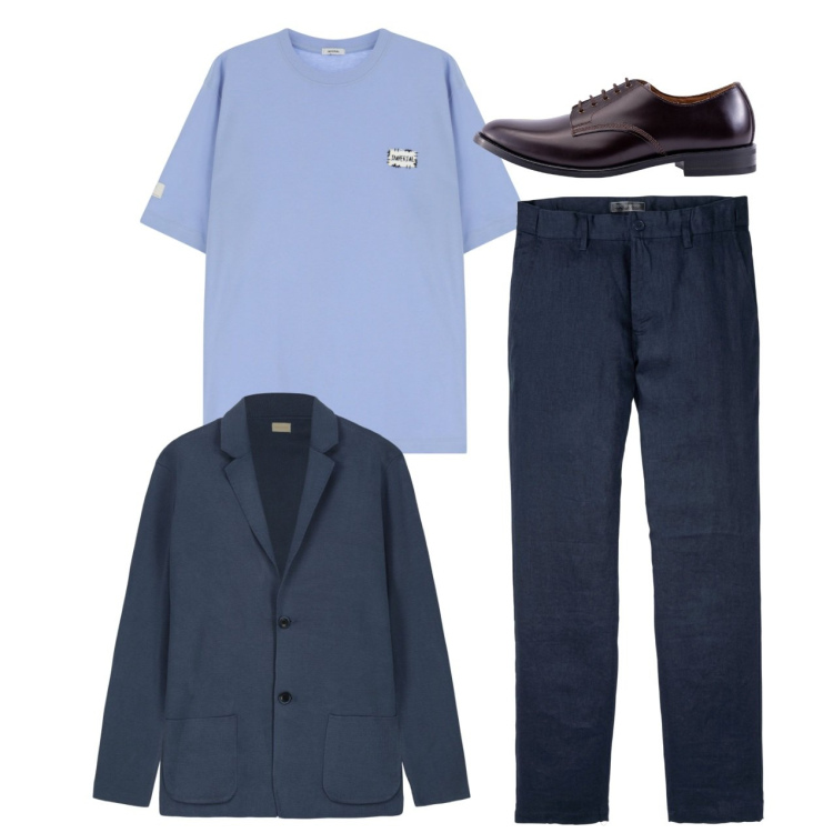 Outfit uomo - Total look. Stile Casual per Tutti i giorni. Abbinamento con pantaloni, t-shirt, scarpe stringate, cardigans.