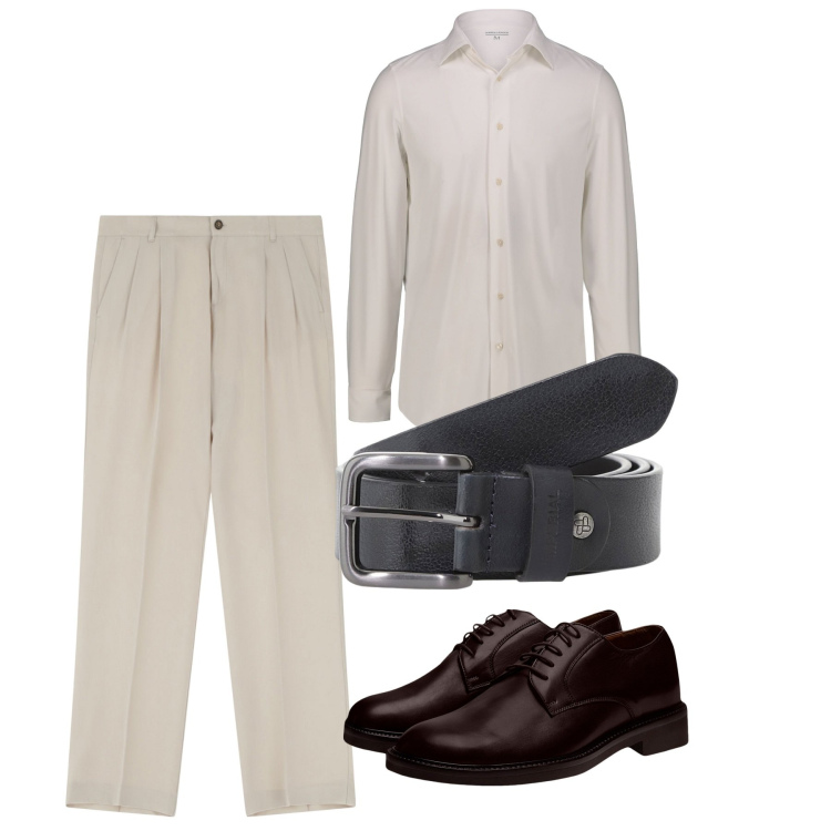 Outfit uomo - Total city. Stile Casual per Tutti i giorni. Abbinamento con pantaloni, cinture, scarpe stringate, camicie.