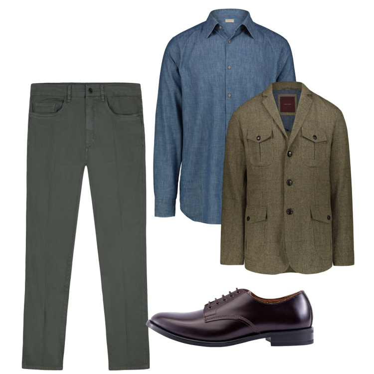 Outfit uomo - Total city. Stile Casual per Tutti i giorni. Abbinamento con giacche, scarpe stringate, pantaloni, camicie.