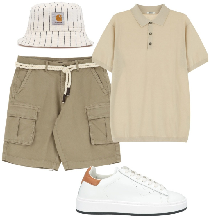 Outfit uomo - Total look #2117454. Stile Casual per Tutti i giorni. Abbinamento con sneakers, polo, bermuda, cappelli.