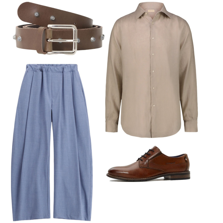 Outfit uomo - Total city. Stile Casual per Tutti i giorni. Abbinamento con scarpe stringate, cinture, pantaloni, camicie.
