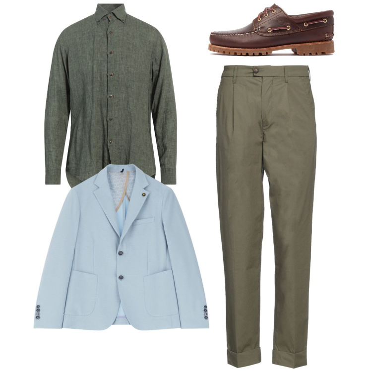 Outfit uomo - Total look. Stile Casual per Tutti i giorni. Abbinamento con camicie, pantaloni, giacche, scarpe stringate.