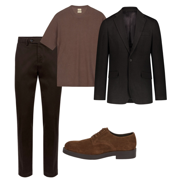 Outfit uomo - Total city. Stile Casual per Tutti i giorni. Abbinamento con scarpe stringate, t-shirt, giacche, pantaloni chino.