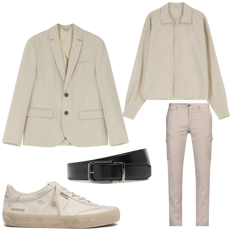Outfit uomo - Beige. Stile Business/Elegante per Serata speciale. Abbinamento con pantaloni cargo, giacche, camicie, sneakers, cinture.