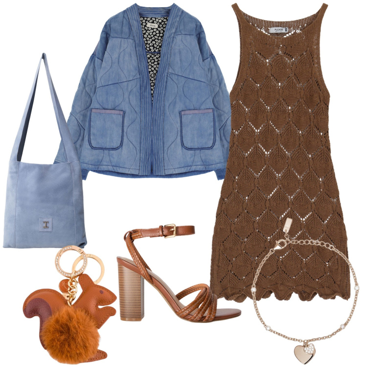 Outfit donna - Un bel portachiavi. Stile Urban per Tutti i giorni. Abbinamento con braccialetti con ciondoli, vestiti corti, borse a tracolla, blazer, portachiavi, sandali col tacco.