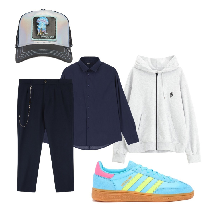 Outfit uomo - Total look #2117625. Stile Casual per Tutti i giorni. Abbinamento con camicie, pantaloni, felpe con cappuccio, cappelli, sneakers.