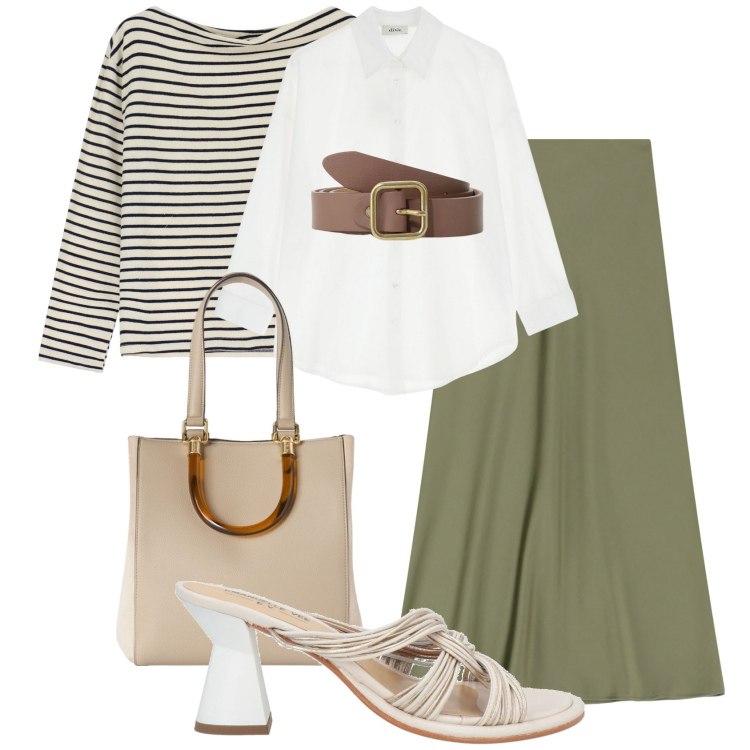 Outfit donna - Gonna e camicia @ laloba. Stile Casual chic per Tutti i giorni. Abbinamento con sandali in pelle, gonne lunghe, camicie, maglieria, cinture, shopping bag.