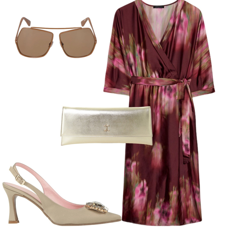 Outfit donna - Cerimonia. Stile Chic per Cerimonia. Abbinamento con décolleté, pochette, vestiti midi/longuette, occhiali da sole.
