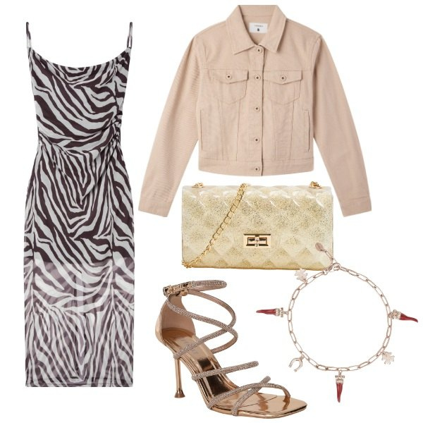Outfit donna - Total look #2117749. Stile Chic per Cerimonia. Abbinamento con vestiti lunghi, sandali col tacco, borse a tracolla, blazer, braccialetti.