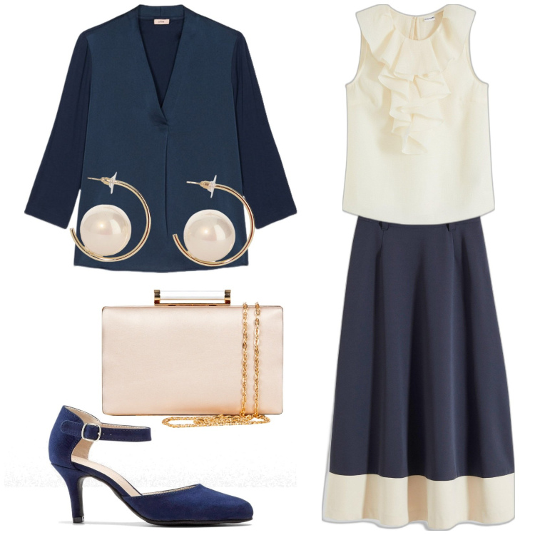 Outfit donna - Total look classico intramontabile. Stile Vintage retrò per Cerimonia. Abbinamento con décolleté, bluse, gonne lunghe, clutch, orecchini, bluse.