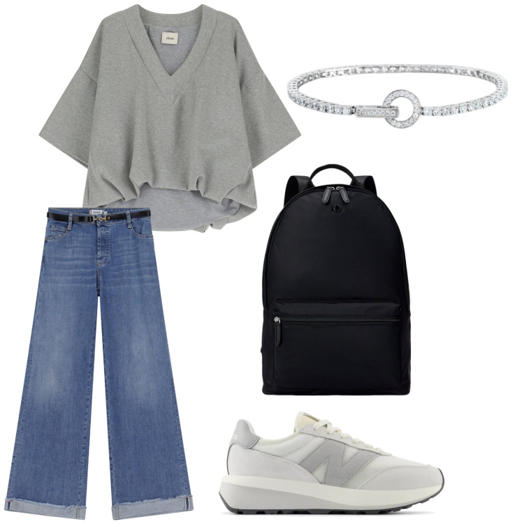 Outfit donna - Casual. Stile Casual per Tutti i giorni. Abbinamento con jeans, braccialetti, sneakers, t-shirt, zaini.