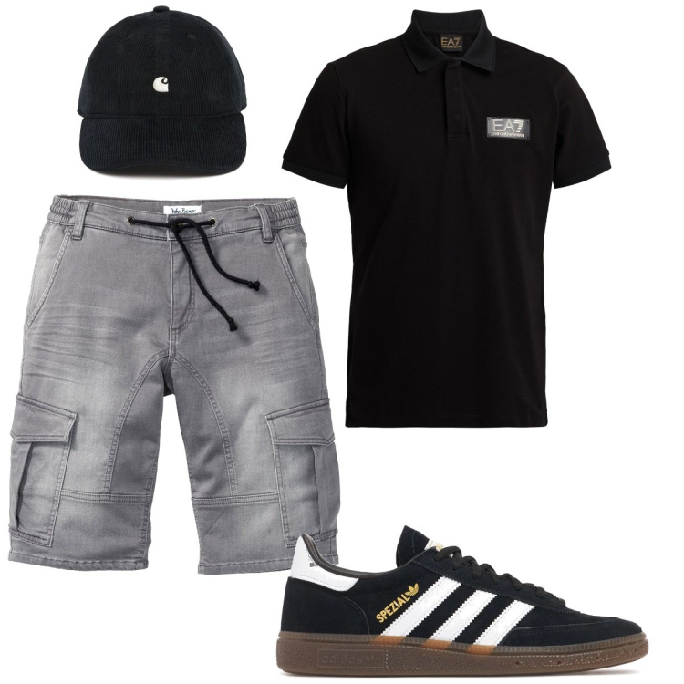 Outfit uomo - Total look #2117780. Stile Casual per Tutti i giorni. Abbinamento con bermuda, polo, sneakers, cappelli.