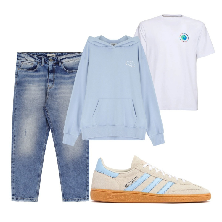 Outfit uomo - Total look #2117786. Stile Casual per Tutti i giorni. Abbinamento con felpe con cappuccio, jeans, sneakers, t-shirt.