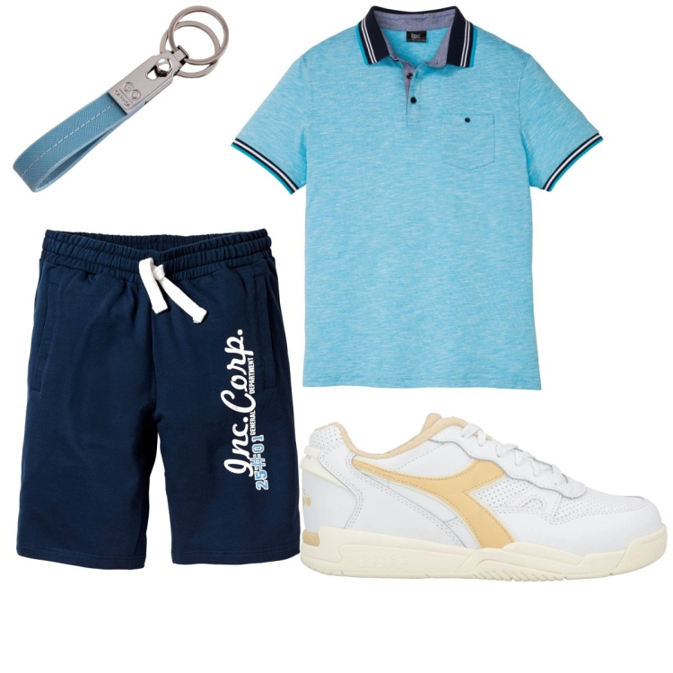 Outfit uomo - Total look #2117789. Stile Casual per Tutti i giorni. Abbinamento con bermuda, polo, sneakers, portachiavi.