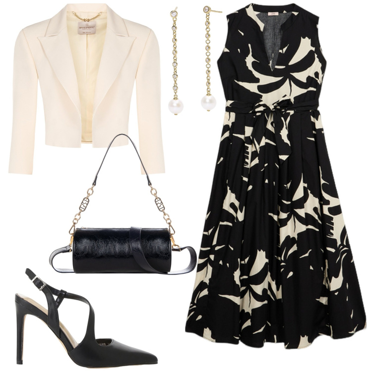 Outfit donna - Abito da cocktail. Stile Vintage retrò per Serata fuori. Abbinamento con décolleté, orecchini, borse a mano, bolero, vestiti lunghi.