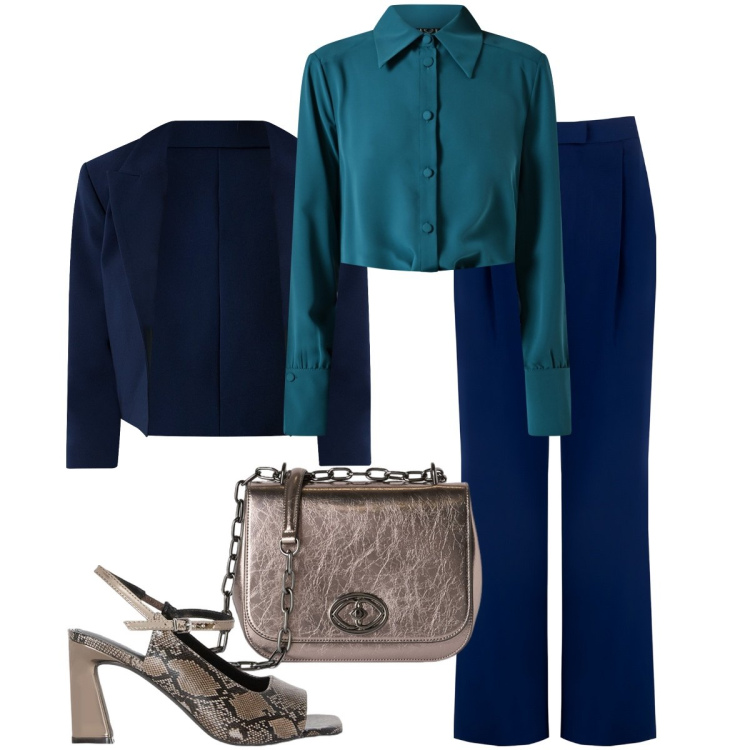 Outfit donna - La camicia verde petrolio. Stile Bon Ton per Cerimonia. Abbinamento con bolero, pantaloni, camicie, sandali col tacco, borse a tracolla.