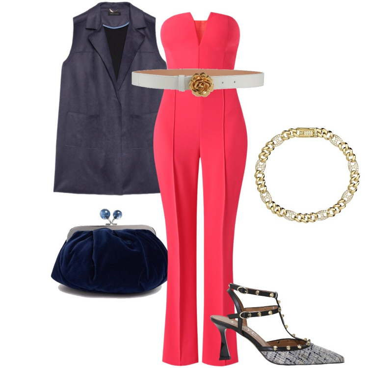 Outfit donna - La jumpsuit corallo. Stile Bon Ton per Cerimonia. Abbinamento con cinture, braccialetti, tute, décolleté, gilet, pochette.