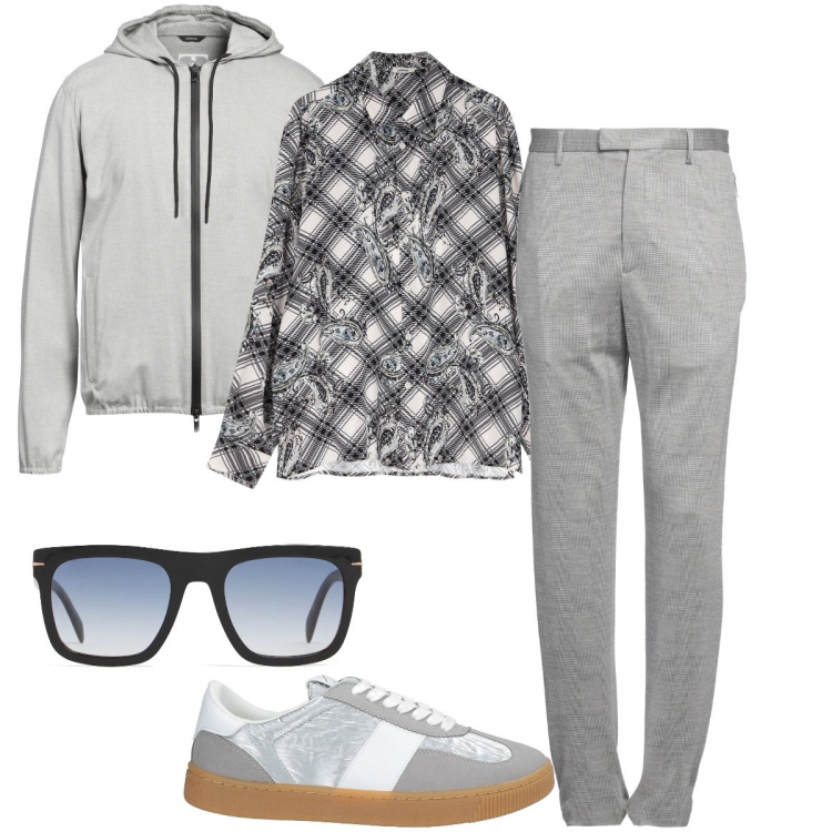Outfit uomo - Tonalità fumé. Stile Trendy per Tutti i giorni. Abbinamento con sneakers, giacche, pantaloni skinny, camicie, occhiali da sole.