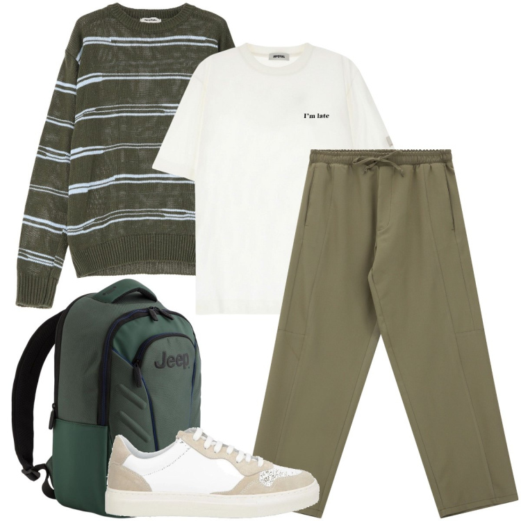 Outfit uomo - La maglia a righe. Stile Urban per Ufficio. Abbinamento con sneakers, pantaloni cargo, pullovers, t-shirt, borse sportive.