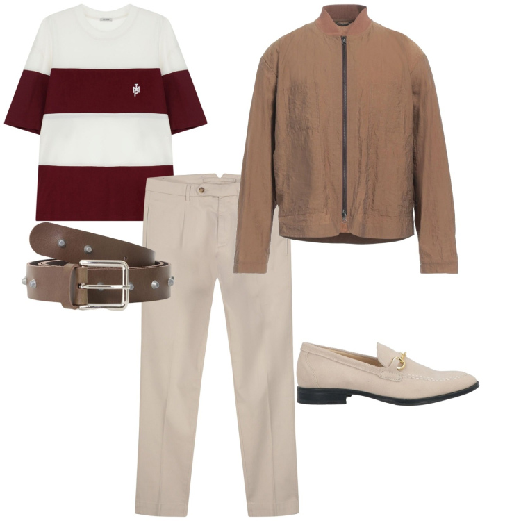 Outfit uomo - Righe con eleganza. per Ufficio. Abbinamento con giacche, scarpe stringate, t-shirt, cinture, pantaloni.