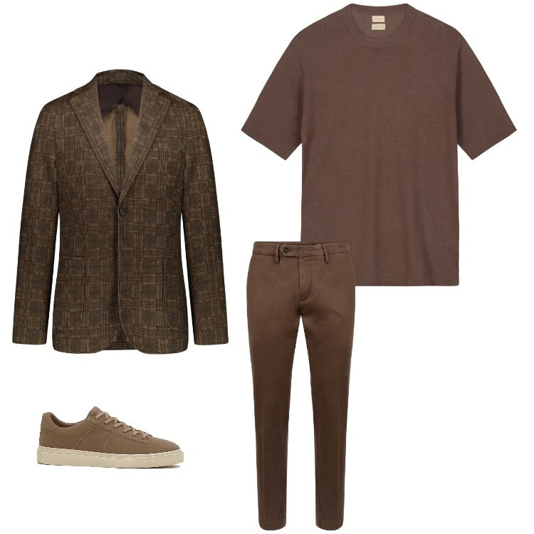 Outfit uomo - Marrone damascato. Stile Business/Elegante per Serata speciale. Abbinamento con sneakers, giacche, pantaloni chino, t-shirt.
