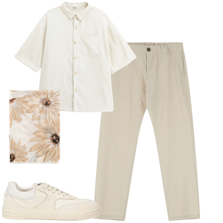 Outfit uomo - City. Stile Casual per Tutti i giorni. Abbinamento con sneakers, pantaloni, sciarpe e foulard, camicie a manica corta.
