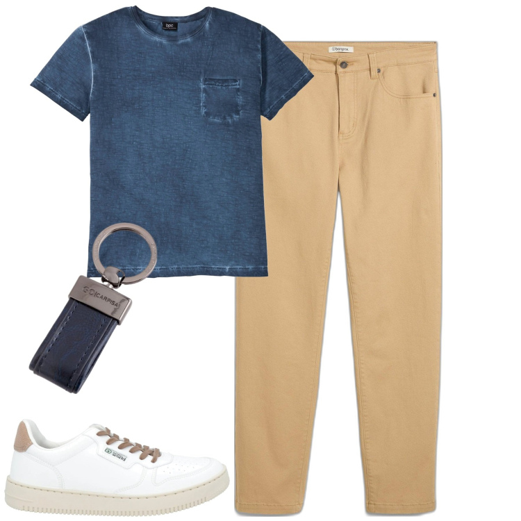 Outfit uomo - City. Stile Casual per Tutti i giorni. Abbinamento con pantaloni, t-shirt, sneakers, portachiavi.