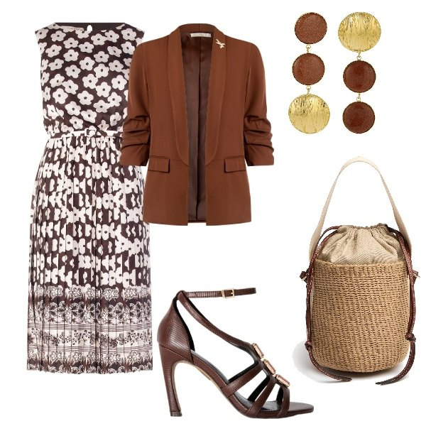 Outfit donna - Cena tra amici. Stile Vintage retrò per Serata fuori. Abbinamento con vestiti midi/longuette, blazer, orecchini, borse a mano, sandali gioiello.