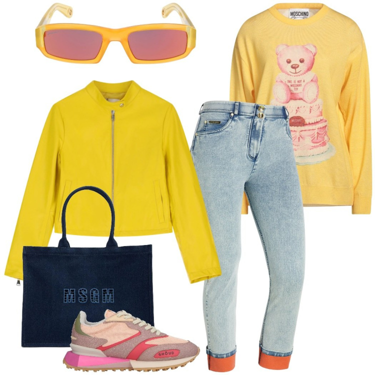 Outfit donna - Dove vai se gli occhiali non ce l\' hai?. Stile Casual chic per Scuola/Università. Abbinamento con sneakers, pullovers, jeans dritti, giacche, occhiali da sole, shopping bag.