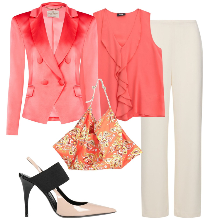 Outfit donna - Total look #2117970. Stile Chic per Serata fuori. Abbinamento con décolleté, borse a spalla, top, blazer, pantaloni.